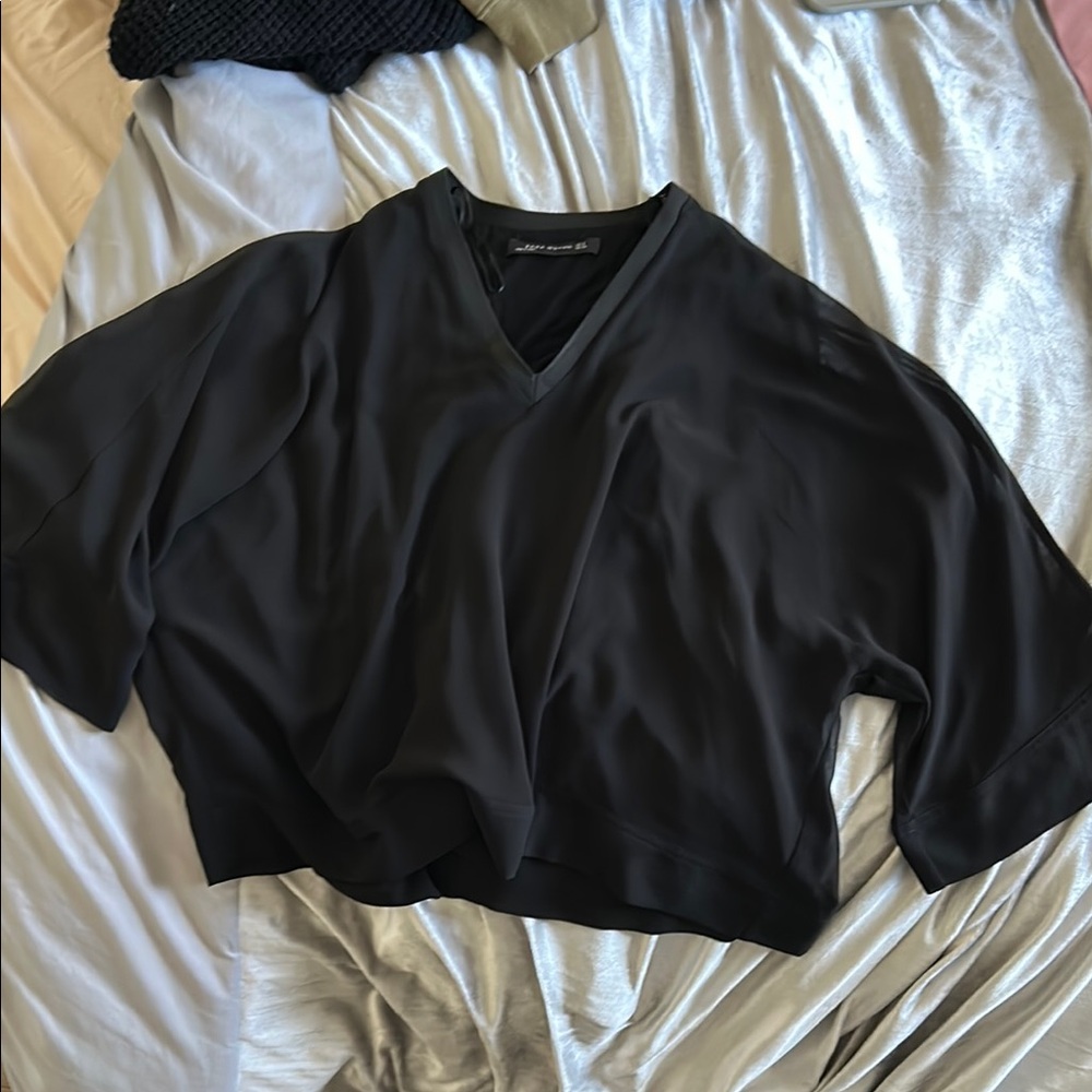 Zara Black Boxy Dolman Sleeve Blouse
